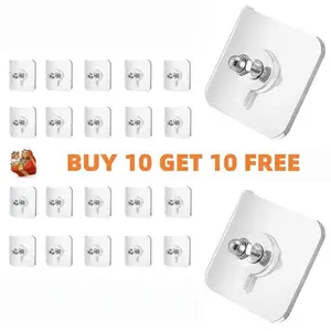 20 PCS Adhesive Wall Hooks Heavy Duty Self Mount Sticky Hangers Waterproof for Bathroom Kitchen Home Decor Organization