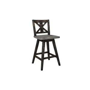 212 MAIN Amsonia Rustic Swivel Bar Stool Set of 2 - Antique Black, Counter Height, Swivel Seat, 37.5x17.5x17.5 in. Barstools