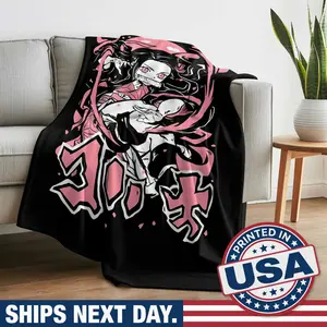 Nezuko Kamado Demon Slayer Kimetsu No Yaiba Luxurious Fluffy Throw Blanket for Couch Super Soft Cozy Flannel Fleece Decorative Portable Cute Blanket for Sofa, Bed, Home Office Gift For Fan Manga Anime Lover HTK00033