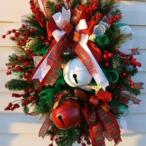 Bell Wreath with Red and White Bells Off White Berries and Red Berries Festive Christmas Decorations for Home