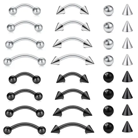 Punk Style Mixed Size Eyebrow Piercing Jewelry, with Replacement Balls, Multipurpose Eyebrow Ring, Lip Ring, Body Jewelry, Body Piercings, Fashion Accessories for Women & Men, Pierce