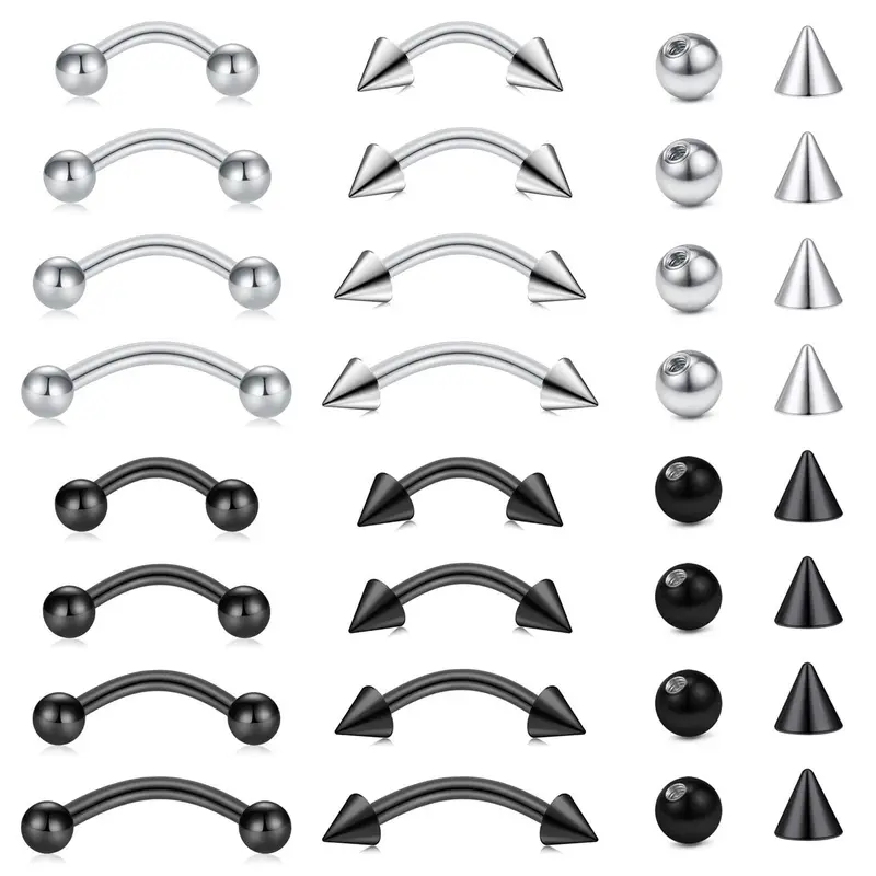 Punk Style Mixed Size Eyebrow Piercing Jewelry, with Replacement Balls, Multipurpose Eyebrow Ring, Lip Ring, Body Jewelry, Body Piercings, Fashion Accessories for Women & Men, Pierce