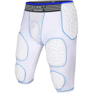 Exxact Sports Combat 7-Pad Youth Football Girdle with Cup Pocket, Padded Compression Shorts with Integrated Pads, Boys Girdle Football (Y, White Combat)
