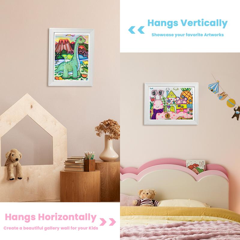 [2-Pack] Kids Art Frames, 8.5x11 Front Opening Kids Artwork Frames Changeable, White Art Frames for Kids Art for Wall & Desktop, Holds 50 Pcs, for 3D Picture, Crafts, Hanging Art, Portfolio