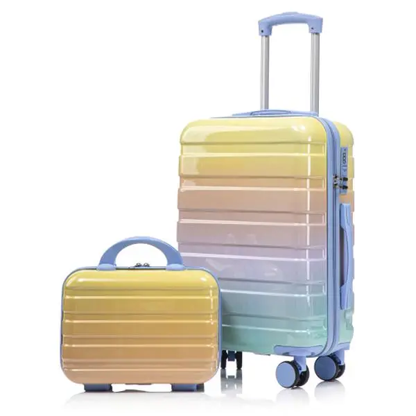 2-Piece PC Spinner Luggage Set with Gradient Color – 20" Carry-On Suitcase & 14" Cosmetic Case, 360° Wheels & Combination Lock, Lightweight Durable for Travel