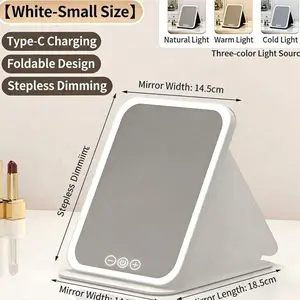LED Vanity Mirror - Portable, Foldable with Lamp - Desk Top Light for Makeup