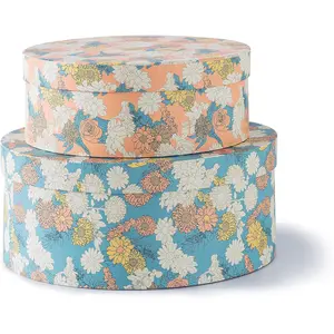 Decorative Oblong Cardboard Storage Boxes with Lids, Set of 2 Floral Paperboard Keepsake Memory Boxes, Oval Nesting Storage for Gifts and Home Décor (Floral Elegance)