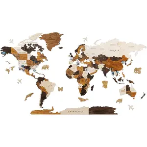 Multilayered  Wooden World Map Wall Decor,  Art Wall Decor, Mapa Mundi Para Pared, World Maps and Push Pins, Gifts for Mother's Day, Father's Day (Medium)