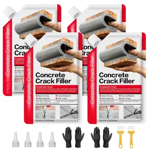 Concrete Crack Filler 4-Pack 4.4LB Grey, Self-Leveling High Elasticity Cement Sealant,  Repair Caulk for Driveway, Patio, Sidewalk, Garage, Basement- Professional-Grade Durability