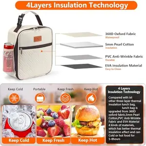 Lunch Bag for Women Insulated Lunch Bag For Men Adults Small Lunch Bag for Office Work - Leakproof Freezable Cooler Bag Reusable Portable Lunch Box (White)