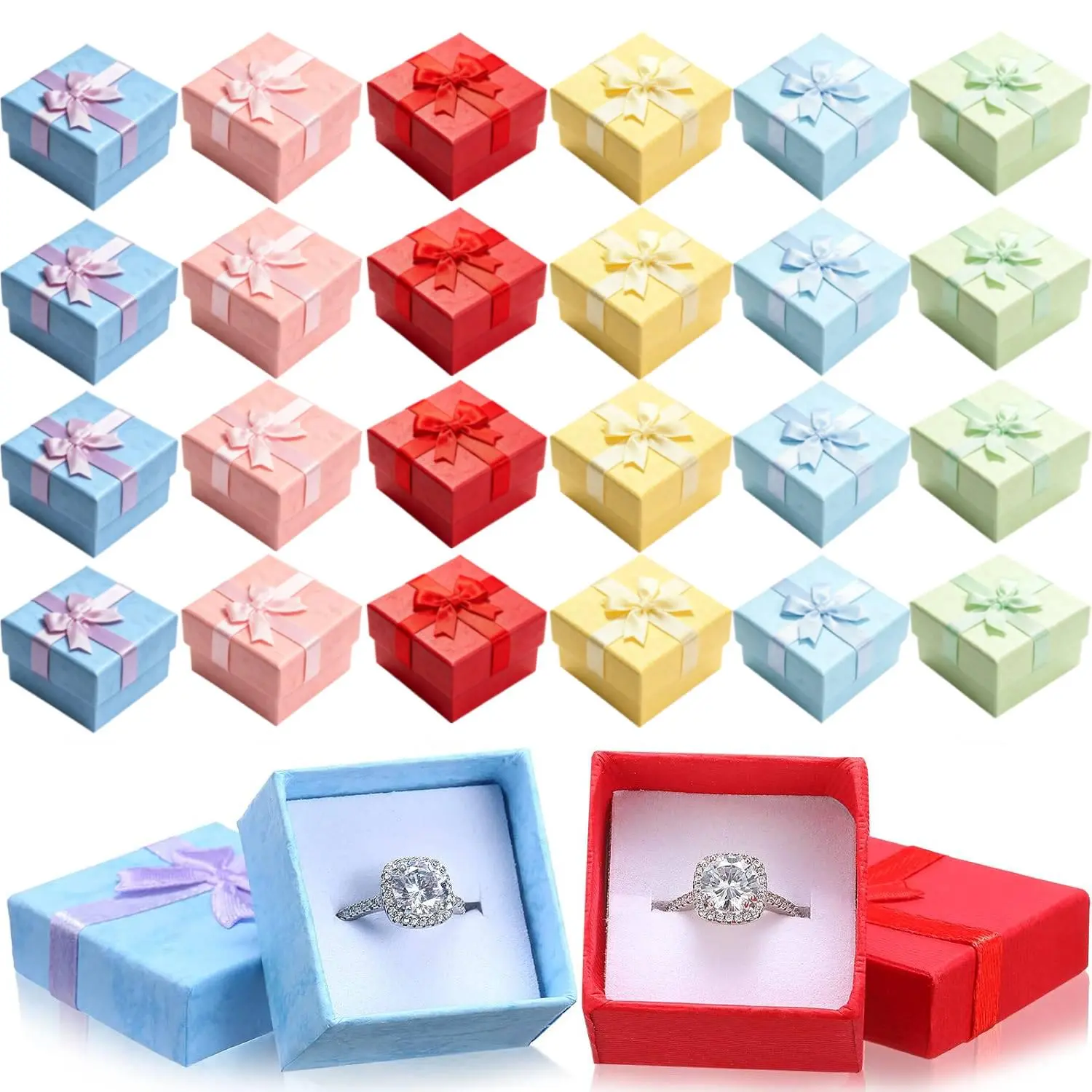 24-Piece Mini Size Square Jewelry Boxed Set, 1.57x1.57in Ring Boxes for Weddings, Proposals, Gift Packaging