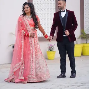 Pink Coral Lengha with Silver Embroidery and Heavy Dupatta for Festive Wear