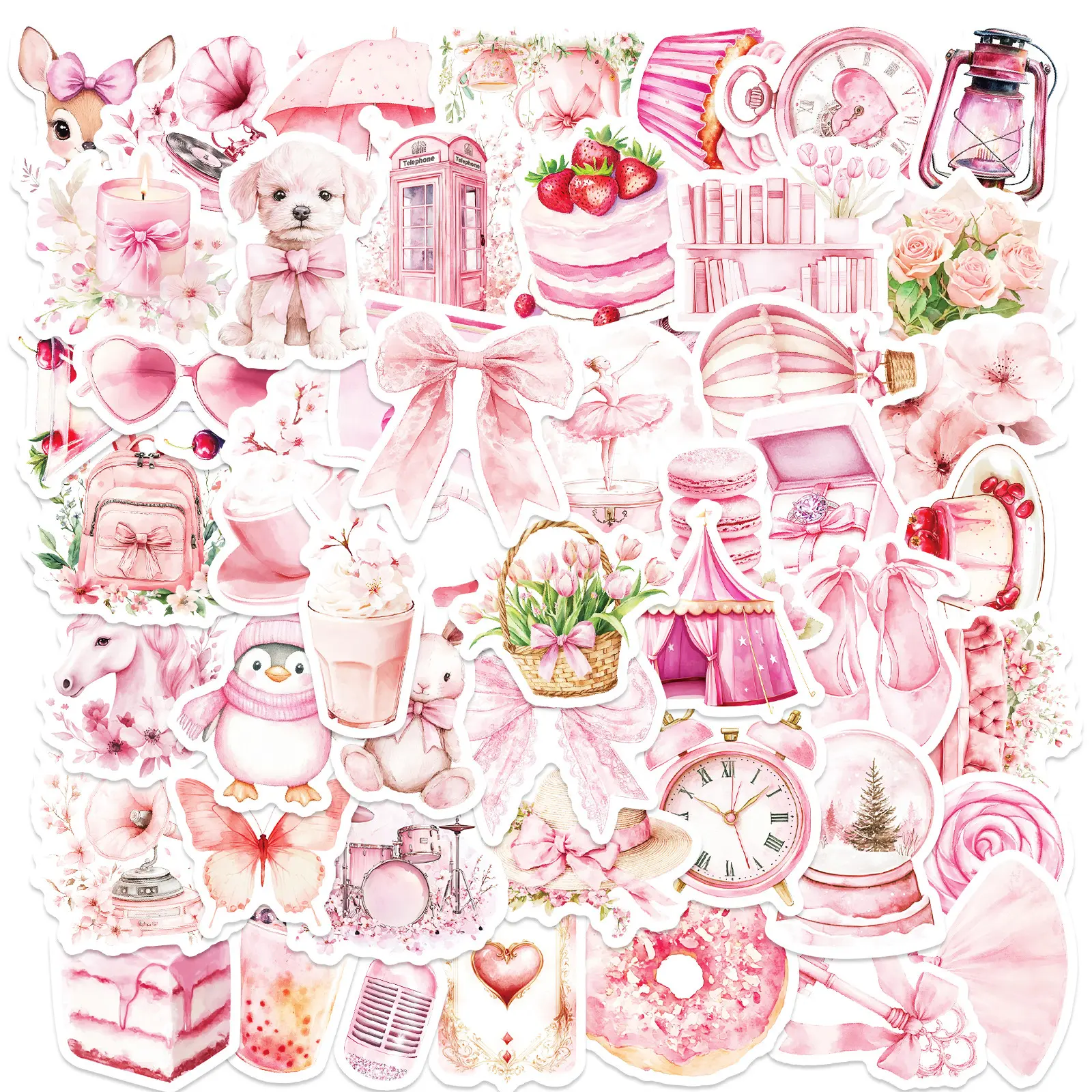 50pcs Pink Series Mix and Match Series Stickers, Decorative Decal, Sticker Decals, Decal Set, Includes Sticker, Suitable for Faith Based Designs Such As Scrapbooks, Diaries, Laptops, Water Bottles, Cars, Etc., with Positive Messages As Gifts