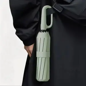 Green Foldable Rainproof Automatic Umbrella, 1 Count Compact Ring Buckle Windproof  Reinforced Umbrella, Durable Innovative Sun-protection Folding Umbrella for Women, Pocket Umbrella, Suitable for Rainy Days Outdoor Travel, Innovative Household Items