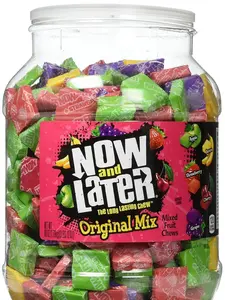 Now and Later Original Mix Individually Wrapped Mixed Fruit Chew Candy 60 Ounce Jar USA Made Bold Fruity Taffy Long Lasting Chew