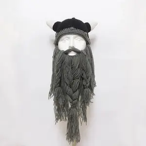 Creative Big Beard Knitted Hat Unique Pointed Witch Cap Funny Halloween Cosplay Prop