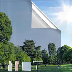 Window Privacy Film One Way Window Tint for Home, Removable Reflective Heat Sun Blocking Anti UV Glass Door Covering, Silver Color