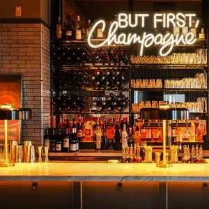 LED Neon Sign but First Glass of Champagne, neon light sign, LED Lights, Wall Decor for Bar Bedroom Party Space, USB Powered, Easy Installation, Holiday Birthday Gift