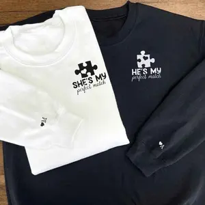 Perfect Match Puzzle Piece Couple Sweatshirts - Custom Embroidered Sweatshirts For Partners