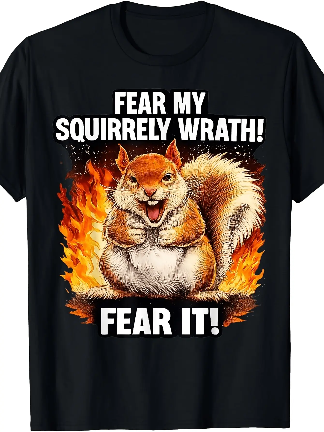 Retro Funny Squirrel T-Shirt - Fear My Squirrely W unisex soft cotton short sleeve t shirt, vintage graphic casual tee for men women teens, perfect birthday holiday gift for camping travel gym daily street  wear