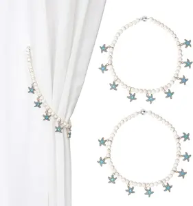 SUQ I OME Ocean Theme Coastal Seashell Beaded Magnetic Curtain Tiebacks Holdback with Conch Decorations for Your Curtain Decoration (Conch with Pearl)