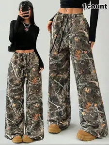 Women's All Over Leaf Print Drawstring Waist Pants, Casual Comfy Pocket Pants for Daily Wear, Men's Bottoms for All Seasons（gift）