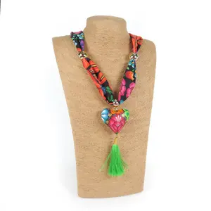 Oaxacan Alebrije Wood Carving Heart & Flowers Necklace