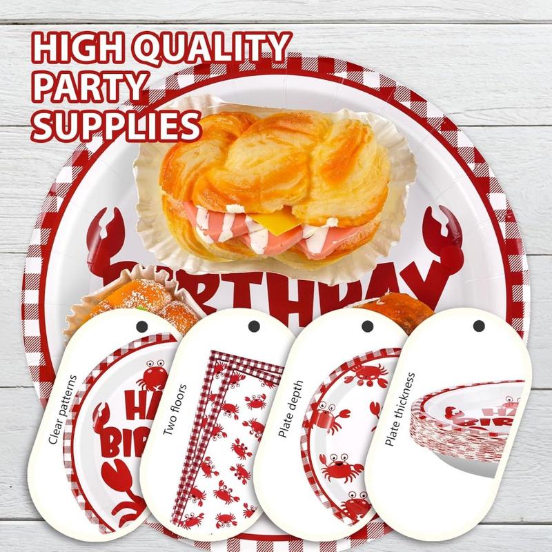 96PCS Crab Birthday Party Decorations Crab Plates and Napkins Disposable Paper Tableware for Baby Shower, Picnic, BBQ, Seafood Boil Birthday Party Supplies, Serves 24