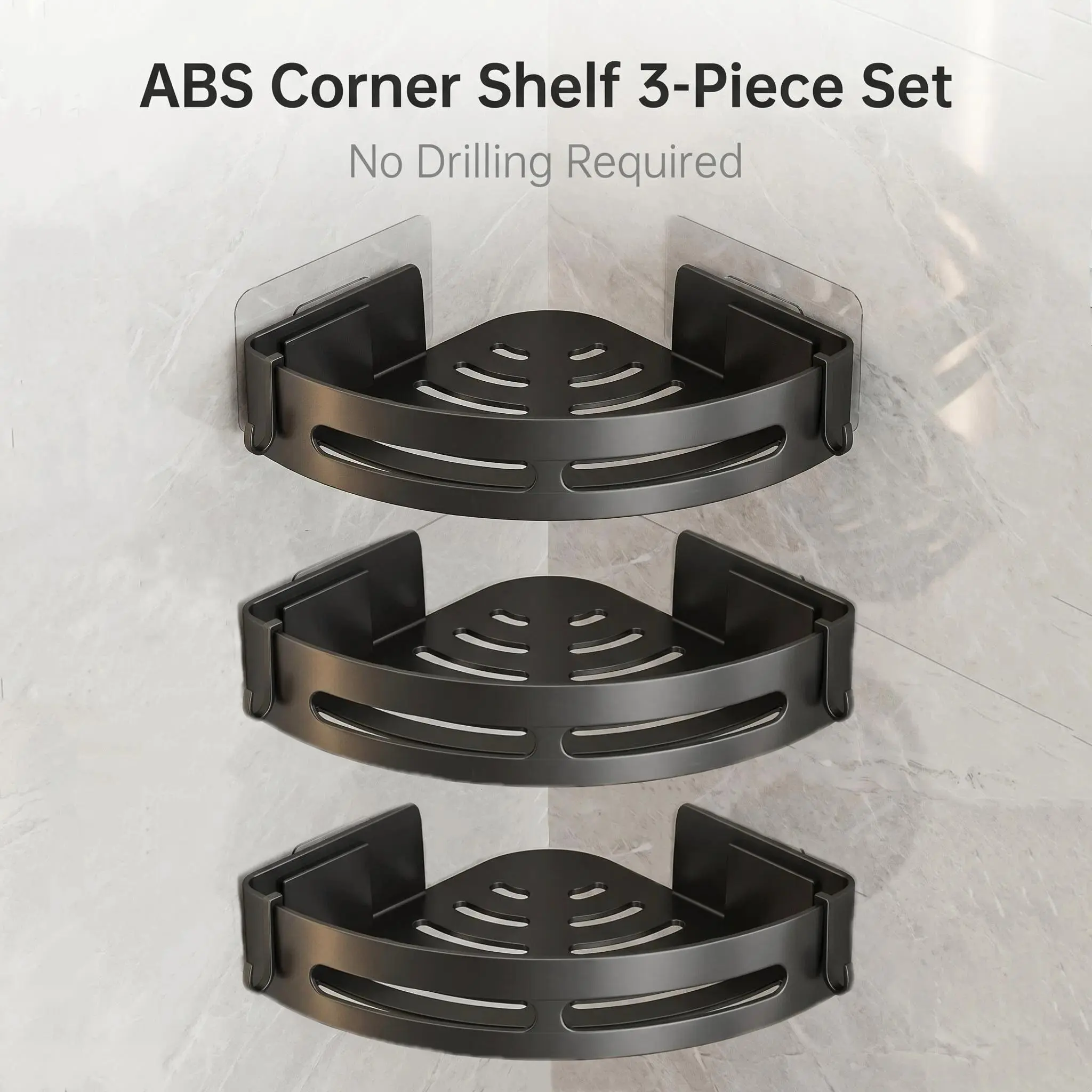 VESTA 3-Pack ABS Bathroom Shower Organizer Set - Heavy-Duty, Waterproof, Space-Saving, No-Drill Wall-Mount, 40lbs Load Capacity, Modern Smart Corner Design, Towel Hooks, Toiletries Holder, Bathroom Organizer