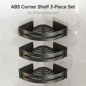 VESTA 3-Pack ABS Bathroom Shower Caddy Organizer - Heavy-Duty, Waterproof, Space-Saving, No-Drill Wall-Mount, 40lbs Load Capacity, Smart Corner Design, Towel Hooks, Toiletries Holder
