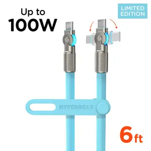 Chunky180° 100W USB-C to USB-C Rugged Fast Charge Cable | 6ft | Sky Blue