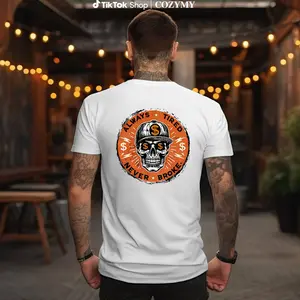 ALWAYS TIRED NEVER BROKE Skull Print Men's T-Shirt, Top Menswear, Cotton Tee Shirt Casual Streetwear