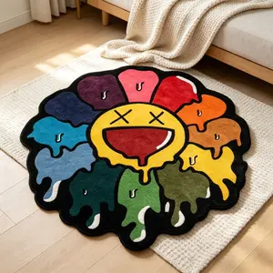 Unique Colorful Sunflower Rug, Irregular Shape, Street Style, Washable, Easy Care, Modern Artistic Atmosphere, Home Decor for Living Room, Bedroom, Sofa, Etc
