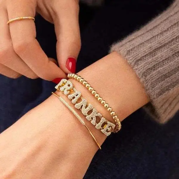 Fat Bubble Slide Initial Letters Bracelet Full Crystal Letters Women Name DIY Sliding Slider Letter Bracelets