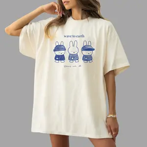 Wave to Earth Miffy Family Meme T-Shirt – Cute Cartoon Graphic Tee, Funny Aesthetic Streetwear Top for Men & Women, Trendy Casual Outfit