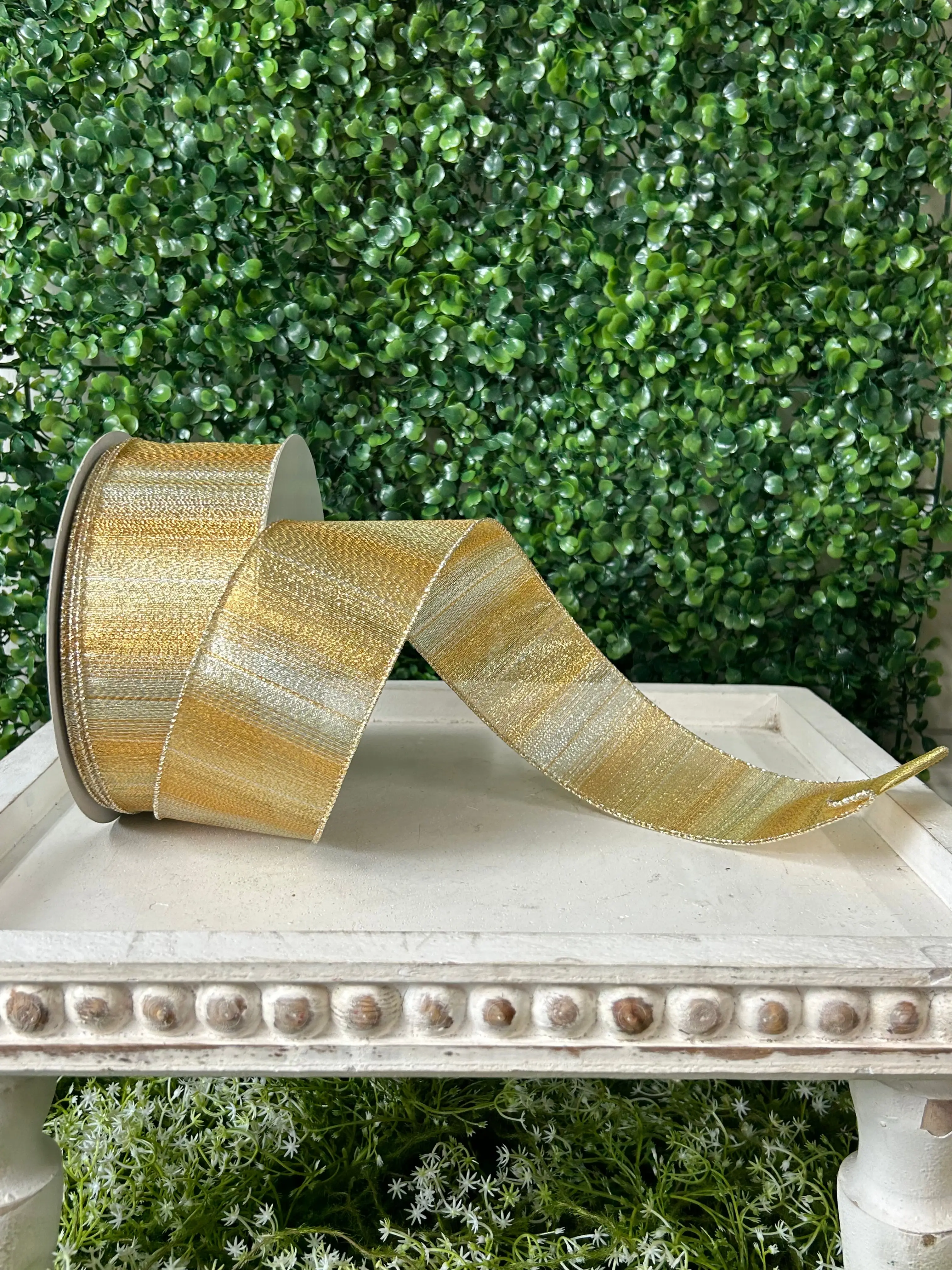 2.5 Inch By 50 Yard Gold And Silver Woven Metallic Ribbon