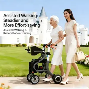 3-in-1 Multifunctional Electric Wheelchair-Mobility Scooter for Elderly, Self-Propelled Walking Aid with Anti-Fall Protection, Seating Capability, Electric Assist, Adjustable Arms, Medical Home Supply, Yes