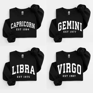 (LEAVE A NOTE OR DM SHOP) Custom Zodiac Sweatshirt/ Tshirt - Black, Personalized Year Astrology Pullover, Black Unisex Crewneck, Cute Horoscope Birthday Gift, Celestial Sign Outfit 2025