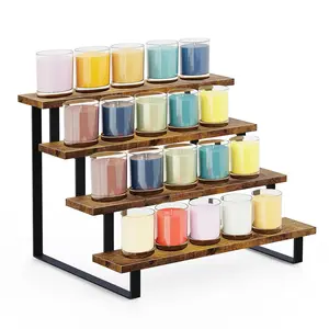 Tiered Display Stand, 4 Tier Display Stands for Vendor Events, Retail Craft Show Display Risers, Table Top Market Display Shelf for Perfume Candles Tumbler Figures Makeup, Straight