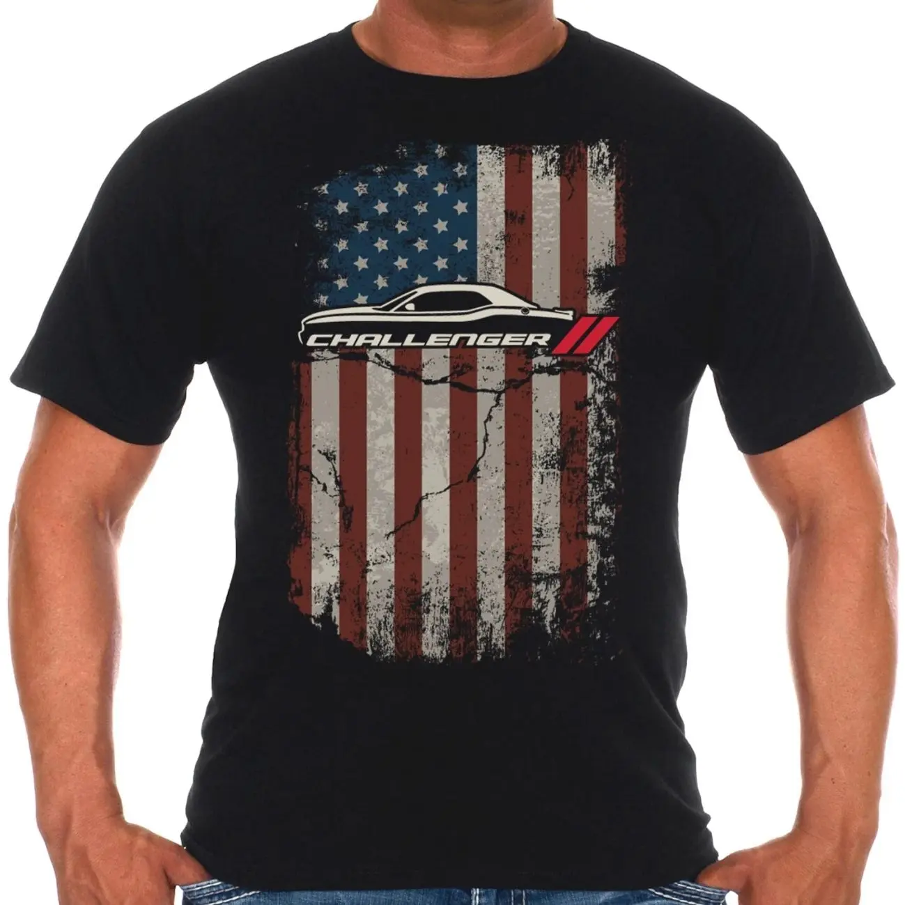 Challenger Shirt American Flag Black Crew Neck T-Shirt Sweatshirt Hoodie, Car Enthusiast and Fans Gift