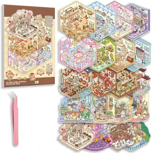 20 Sets 3D Miniature Cartoon Scene Stickers Set , Miniature House Book , Cute Cartoon Animal Stickers for Adults & Kids, Stress Relief Pass The Time Play DIY Scene Craft (5.4" x 7.5", 20 Count) Make Your Own Scene Stickers for Gifts