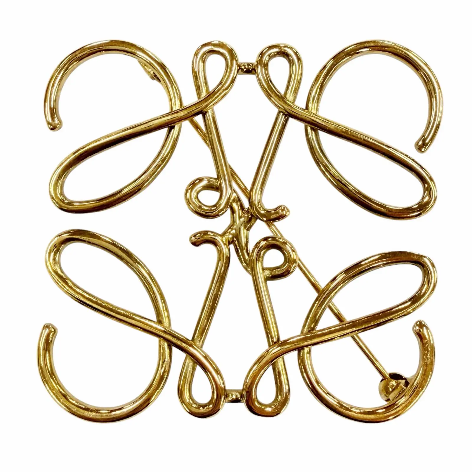 Pre-owned Loewe Gold-plated Small Leather Goods Anagram Brooch
