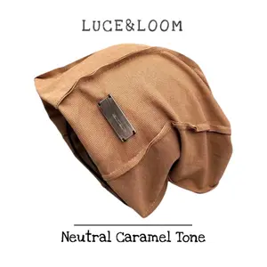【LUCE&LOOM】Handmade Waffle Knit Beret | Oversized Slouchy French Beanie in Neutral Caramel Tone | Quiet Luxury Soft Daily Hat with Minimalist Adjustable Caps