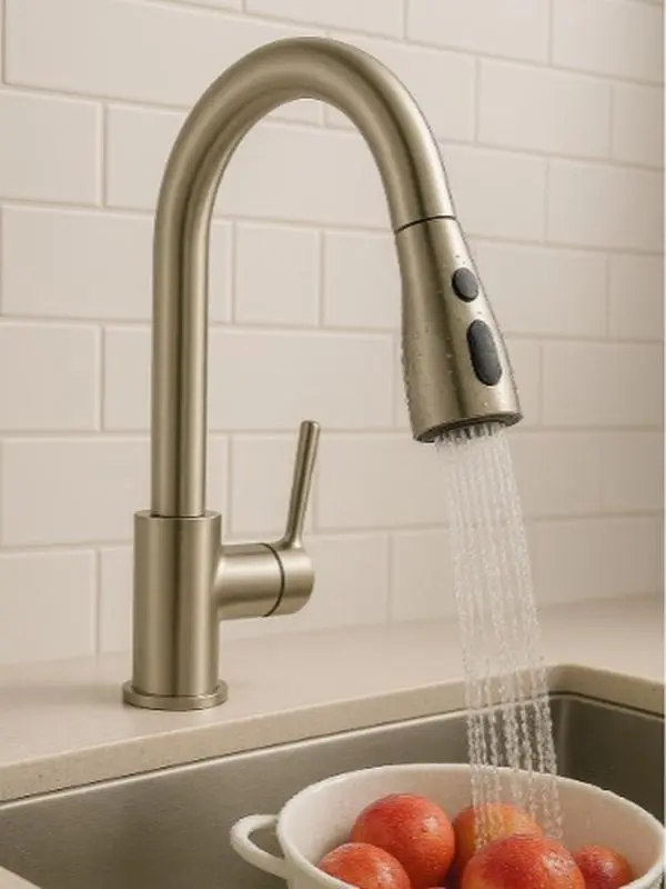 Brushed Nickel Kitchen Faucet — Single-Handle Pull-Down Sprayer (Modern)