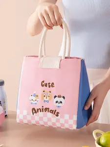 1pc  Cartoon bento bag, portable lunch bag, fashionable, versatile, casual and cute, suitable for students to go to school, commute to work, camp, picnic, lightweight lunch bag
