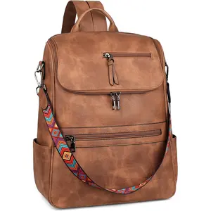 Laptop Backpack for Women Leather Travel Backpack with Laptop Compartment, Designer Ladies Computer Backpacks Brown