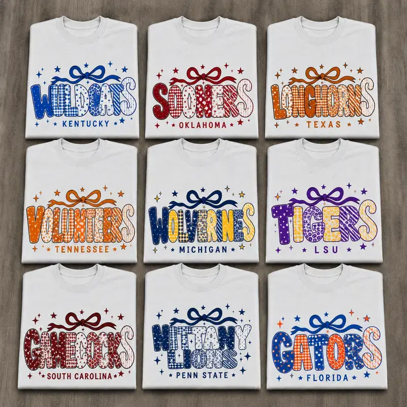 Vintage All Team College Game Day T-Shirt for Men Women, Retro Varsity Bow Graphic Tee, Preppy Football Fan Shirt, Unisex Soft Cotton Streetwear Gift