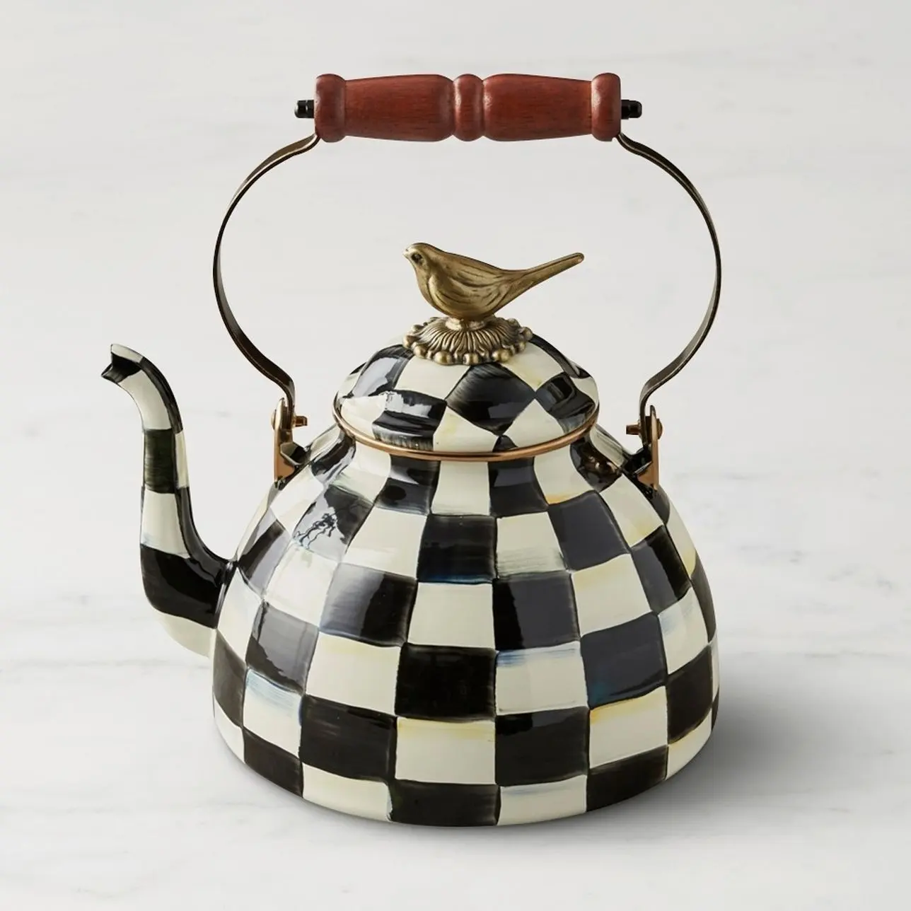 MacKenzie-Childs Courtly Check Tea Kettle with Bird Knob, 3-Qt.