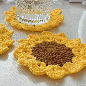 2PCS Handmade Sunflower Coasters Set of 2, Heat Resistant Material, Vibrant Floral Design, Home Decor Table Protection Pad, Perfect Gift