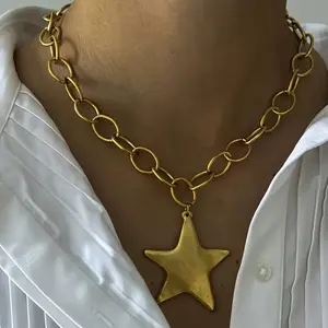 1 piece minimalist geometric star pendant necklace for men and women - gold metal chain, durable jewelry for concerts, parties and daily wear, simple design